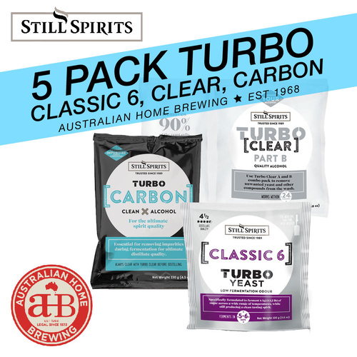 5x Still Spirits Turbo Classic 6 Yeast, Turbo Carbon  & Turbo Clear